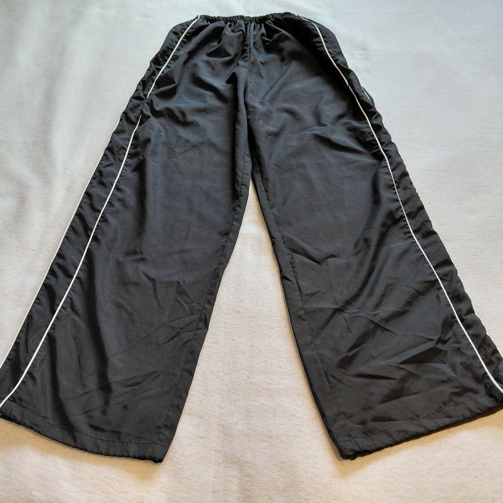 Unbranded Mens Black Polyester Track Pants Wide Leg Elastic Waist Athleisure L